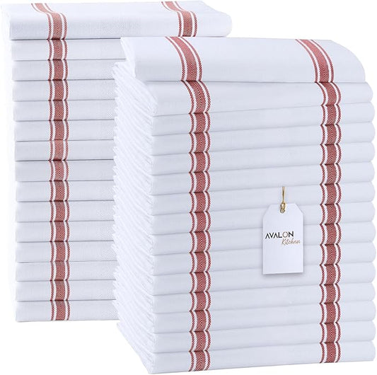 Dish Towels Set (Value Pack of 30) Size 15x25 Inch, 100% Cotton Soft & Absorbent Linen Kitchen Towels, Tea Towels, Reusable Cleaning Cloths for Household Cleaning (Red)