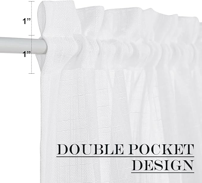 NICETOWN Front Sheer Door Sheer Curtain, Privacy Semitransparent Voile French Door Curtain with Top and Bottom Rod Pocket, Tieback Included, W52 inches x L40 inches, 1 Panel, White