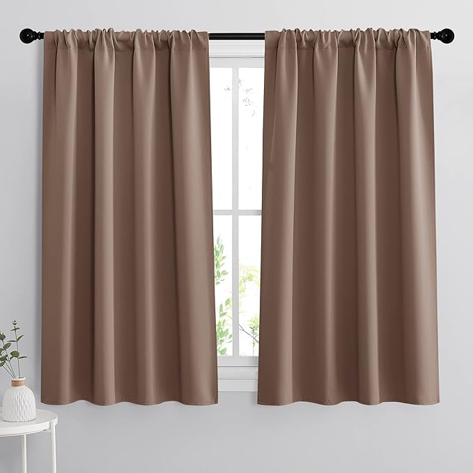 RYB HOME Curtains for Bedroom 63 inches Long, Blackout Thermal Insulating Window Treatment Drapes for Living Room Bathroom Basement Laundry Classroom, W 34 x L 63, Mocha, 2 Panels