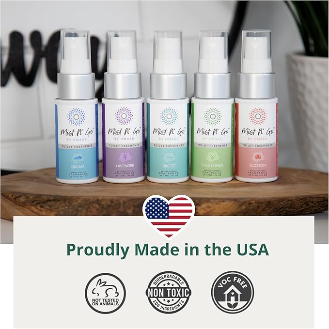 Mist N’ Go by Omaze Travel Bathroom Spray for Toilet Spray Odor Eliminator - Travel Toilet Spray for Bathroom Air Freshener Spray for Bathroom Deodorizer - Lavender Travel Size (1oz x2)