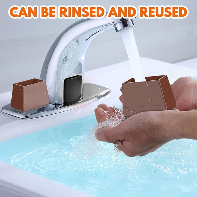 Rectangle Chair Leg Protectors for Hardwood Floors,16 PCS Silicone Covers to Protect Wood Tile Floors Felt Pads Furniture Leg Caps Reduce Noise. Easy to Move.(Brown,0.75 x 1 Inch,Rectangle)