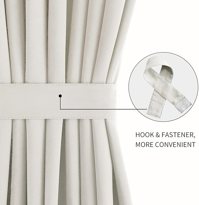 DWCN French Door Curtains – Rod Pocket Thermal Blackout Curtain for Doors with Glass Window, Kitchen and Patio Doors for Privacy, 25 X 40 Inches Long, 1 Curtain Panel with Tieback, Ivory