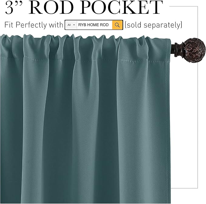 RYB HOME Small Curtains Blackout - Privacy Energy Efficiency Mini Curtains for Kids Bedroom RV Camper Windows Trailer Bathroom Kitchen Cabinet Door Window, W 29 x L 36, Teal Blue, 2 Panels