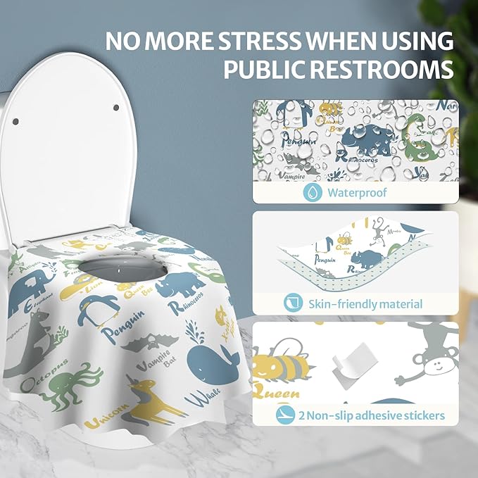 Blissful Diary 20 Pcs Toilet Seat Covers Disposable for Toddlers & Adults, Extra Large Waterproof, Portable Package for Travel, Kids Potty Training
