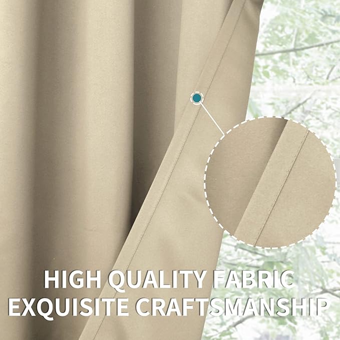 BGment Beige Blackout Curtains 63 Inches Length for Bedroom - Thermal Insulated Drapes Room Darkening with Rod Pocket for Living Room, 42 x 63 Inch, 2 Panels