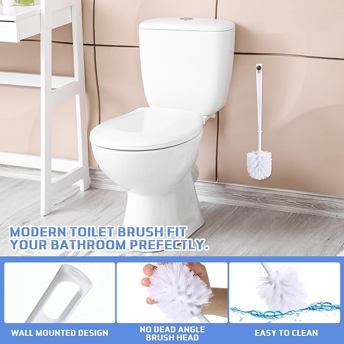 Mimorou 50 Pcs White Toilet Brush, Bathroom Toilet Bowl Brush, Soft Bristle Long Handle Plastic Toilet Scrubber for Bathroom