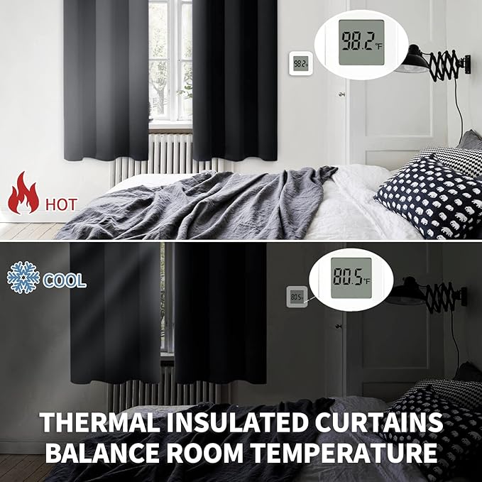 BGment Black Small Curtains 30 Inch Length for Kitchen Cafe Window - Half Window Drapes with Rod Pocket Short Darkening Blinds Privacy for RV Front Door Bathroom, 2 Panels, 29 x 30 Inch