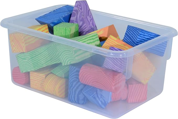 Wood Designs Cubby Storage Bin, Heavy Duty Plastic Containers for Kids Translucent Clear Cubby Tray Set of 10