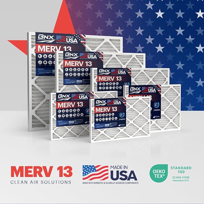 BNX TruFilter 16x25x5 (15.88’’ x 24.88’’ x 4.38‘’ Compatible with Honeywell 4”) MERV 13 Air Filter (2-Pack) - MADE IN USA - HVAC AC Furnace Filters, Allergies, Mold, Bacteria, Smoke, MPR 1900 FPR 10