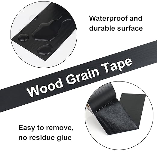BOMEI PACK Wood Grain Repair Tape,Self Adhesive Repair Patch for Furniture, Floors, Cabinets, Windows, Doors, RV, Home Decor and DIY Projects (1, Black)