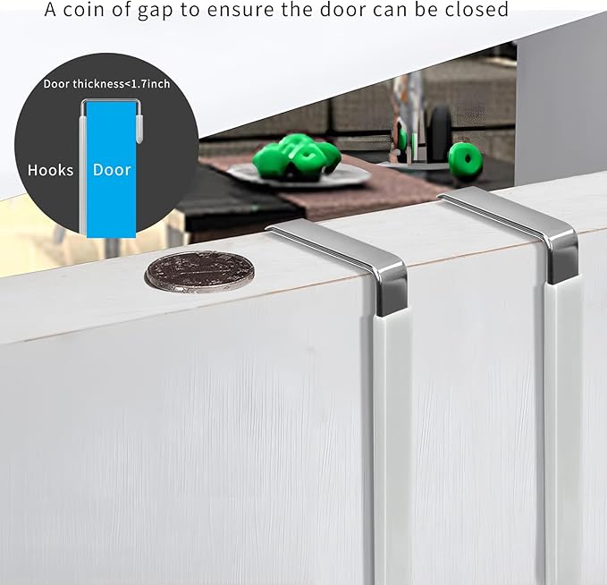 FYY Over The Door Hooks - 4 Pack Upgraded Long Door Hangers Hooks with Rubber Prevent Scratches Heavy Duty Organizer Hooks for Hanging Clothes, Towels, Hats, Coats, Bags Sliver