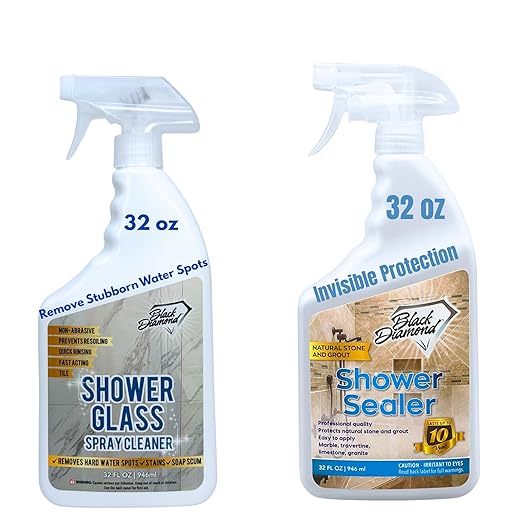 Black Diamond Stoneworks Shower Glass Cleaner Spray & Natural Stone Shower Sealer – 2 Pack Bathroom Bundle for Crystal-Clear Glass and Long-Lasting Stone Protection