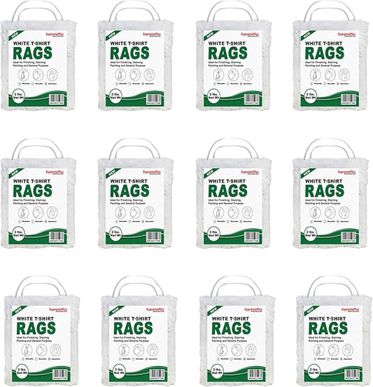 Premium White T-Shirt Cleaning Rags (2 lbs. Bag - Pack of 12) – White Cotton Rags for Cleaning, Staining, Painting, Oil, Grease & Dust Removal – Shop Rags Bulk for Multipurpose use