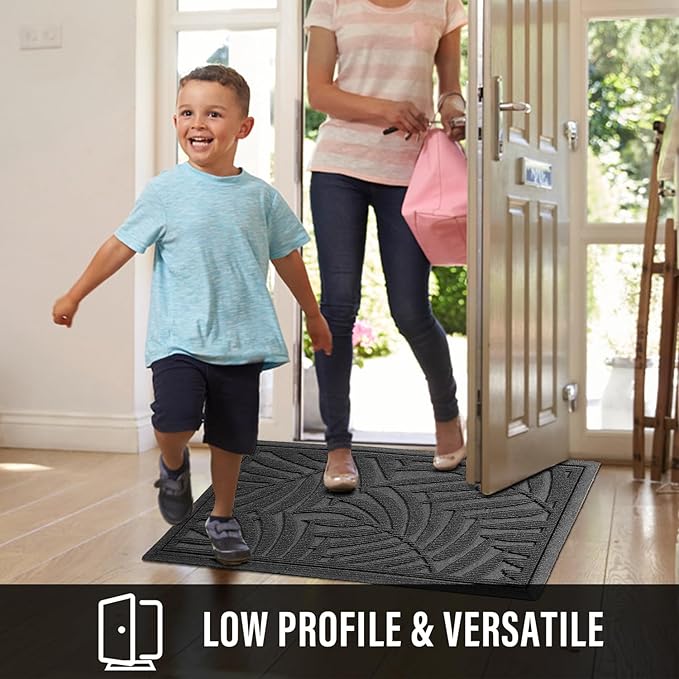 Front Door Mat, Absorbent Resist Dirt Welcome Door Mat Indoor Outdoor, Waterproof Doormat, Sturdy Non Slip Backing, Fade Resistant, Low Profile Entry Mat for Entryway, 29×17, Grey