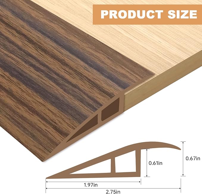 Vinyl Door Threshold Flooring Transition Strip Self Adhesive Carpet Edging Strip for Laminate Doorway Edge Threshold from 2/5" to 3/5" (Smoked Brown Wood Grain, 6.6 Ft)