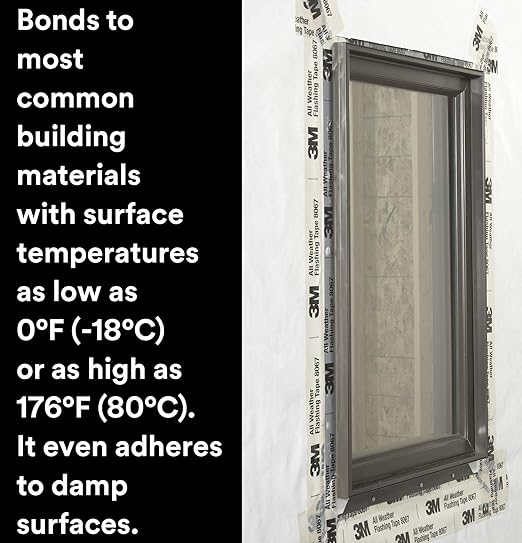 3M All Weather Flashing Tape 8067, 2 in x 75 ft, 1 Roll, Adhesive Backed Split Liner, Prevents Moisture Intrusion, Waterproof Flashing Seals Doors, Windows, Openings in Wood Frame Construction, Tan
