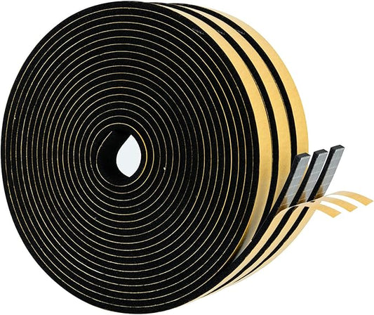 High Density Foam Weather Stripping Door Seal Strip Insulation Tape Roll for Insulating Door Frame, Window, Air Conditioner | Self Adhesive Sealing Weatherstrip (Black, 1/2 in x 1/8 in x 50)