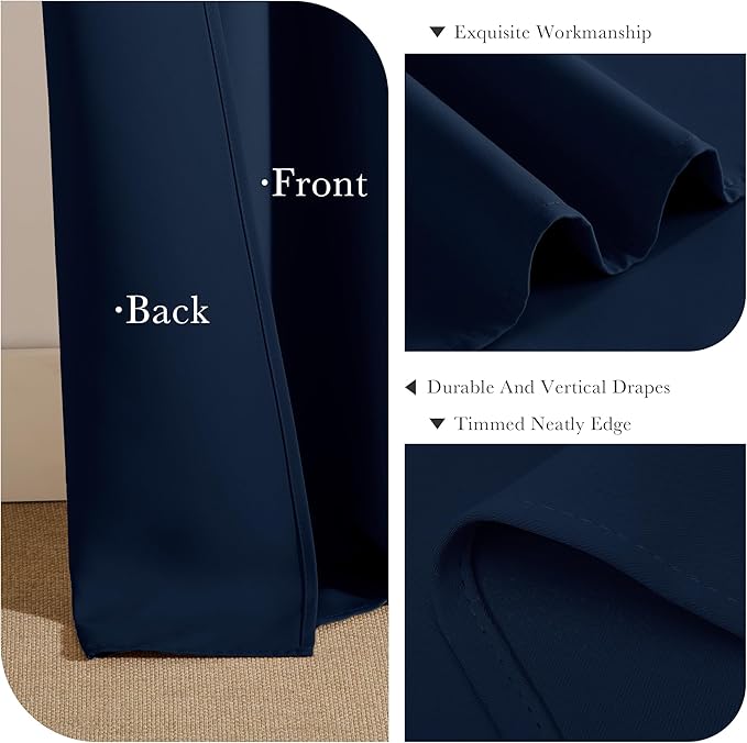 PONY DANCE Black Out Curtains for Bedroom 54 inch Length 2 Panels Set, Thermal Insulated Room Darkening Window Drapes for Living Room, Grommet Top (W34 x L54 Inch, Navy Blue)