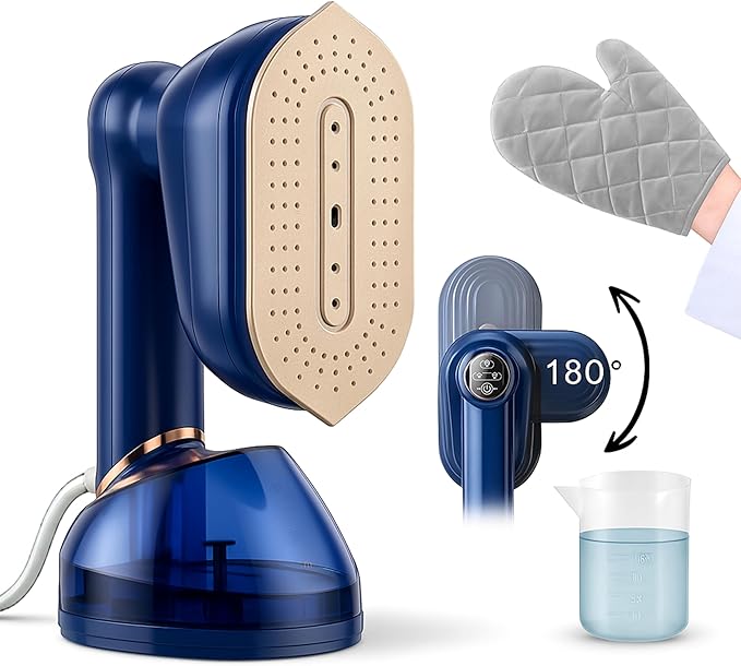 Humse Portable Steamer for Clothes – 2 in 1 Travel Steamer Iron For Clothes, Light Weight with 230ml Water Tank- 20s Heat-up 1050W garment steamer, Fabric Wrinkle Remover with 180° Handle (Blue)