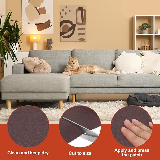 PATIKIL Leather Patches Tape for Furniture, 6.3 x 61 Inch Self Adhesive Vinyl Leather Repair Kit Cover Sheet for Couch, Sofa, Car Seats, Office Chair, Deep Brown