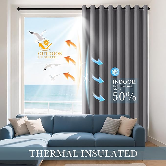 PONY DANCE Gray Black Out Curtains 72 inch Long for Bedroom 2 Panels Set, Solid Thermal Insulated Blackout Curtain Light Blocking Draperies for Living Room Window Treatments Decor(Grey, 42 inch Wide)