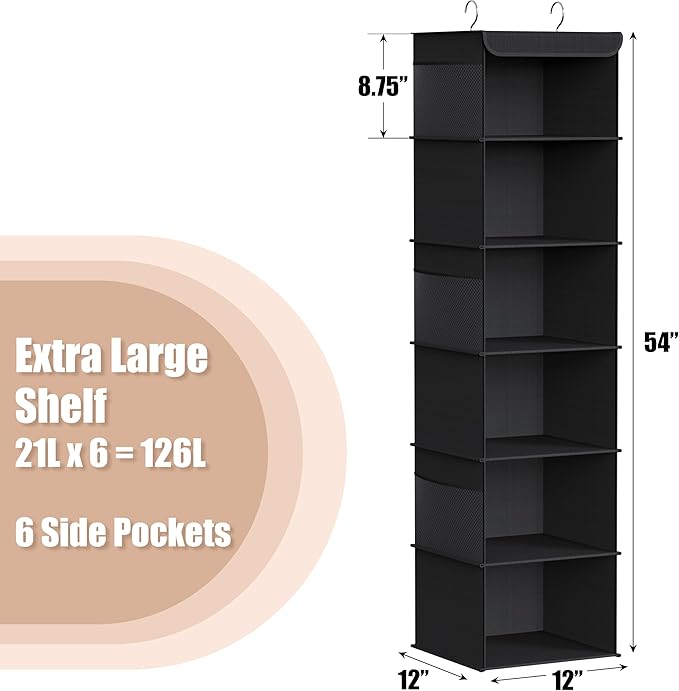 Simple Houseware 6 Shelf Hanging Closet Organizer, Black