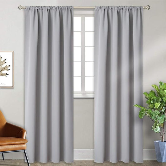 BGment Light Grey Blackout Curtains 90 Inches Length - Rod Pocket Room Darkening Window Drapes for Bedroom Living Room Office, 2 Panels, 52 x 90 Inch
