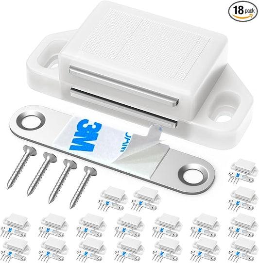 Cabinet Magnetic Catch Door Latch 30LB for Kitchen Drawer Magnets to Stay Closed Magnetic Catch Closet for Drawer（White 18 Pack）