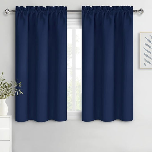 DWCN Navy Blue Blackout Curtains for Bedroom 54 Inches Long 2 Panels Set Window Drapes Thermal Insulated Room Darkening Rod Pocket Curtains for Kids Boys Room (W38 x L54 Inch, Navy Blue)