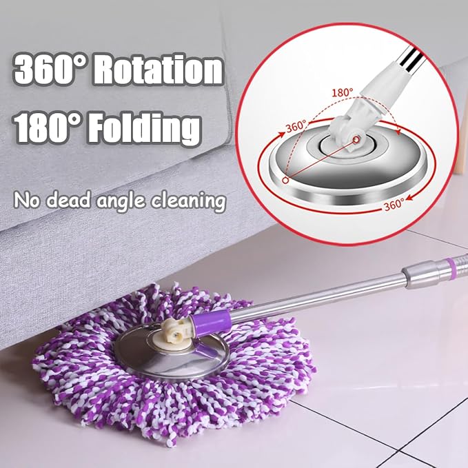 Extended Spin Mop Replacement Mop Handle, Upgraded 60-inch 360 Degrees Rotating Telescopic Replacement Mop Stick for Spin Mop Bucket Cleaning System Floor Cleaning (Plastic Disc, Blue)
