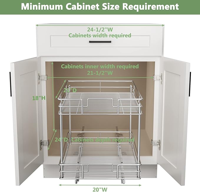 ROOMTEC Pull Out Cabinet Organizer 20" W x 21" D, Kitchen Cabinet Organizer and Storage 2-Tier Cabinet Pull Out Shelves Under Cabinet Storage for Kitchen Chrome