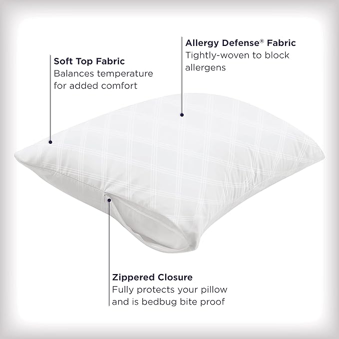 Set of 4 King AllerEase Pillow Protectors - Temperature Balancing, Allergist Recommended - Premium Breathable, Zippered Protectors