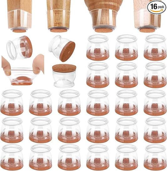 CHUNZEXI 16 Pack Chair Leg Floor Protectors for Hardwood Floors, Silicone Felt Covers Pads Caps, Protect Wood Furniture Feet Floors Noise Reduce and Scratch (Universal Small & Clear)