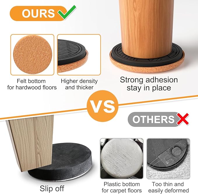 4¾" Felt Furniture Sliders for Hardwood Floors, 8 PCS Furniture Pads for Tile Floors, Furniture Movers Sliders for Heavy Furniture, Felt Sliders Move Large Furniture Easily