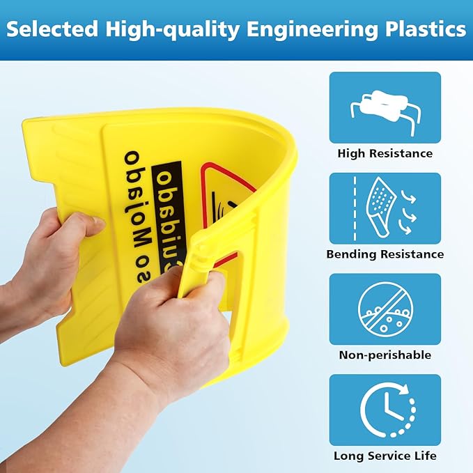 4-Pack Caution Wet Floor Sign,17.5" Height,Bright Yellow Double-Sided Folding A-Shaped Frame Design, Bilingual Caution Message