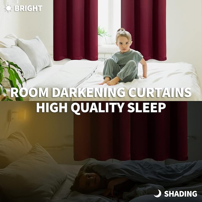 BGment Burgundy Blackout Curtains 63 Inch Length for Bedroom - Rod Pocket Thermal Insulated Room Darkening Curtain for Living Room, 42 x 63 Inch, 2 Panels