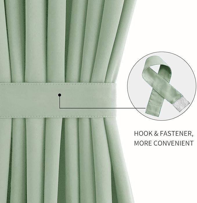 DWCN French Door Curtains – Rod Pocket Thermal Blackout Curtain for Doors with Glass Window, Kitchen and Patio Doors for Privacy, 25 X 72 Inches Long, 1 Curtain Panel with Tieback, Bean Green