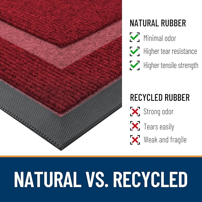 OLANLY Front Door Mat Indoor Outdoor Entrance, Waterproof All-Season, All-Weather Doormat, Sturdy Natural Rubber, Fade Resistant, Low Profile, Easy Clean Patio Porch Entryway Mat, 71x23, Wine Red