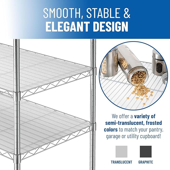 Shelf Liners for Wire Shelf System: Set of 5 in Graphite: 18 x 42 inch: Plastic Wire Shelving Shelf Mats