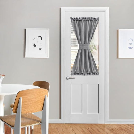 NICETOWN Linen French Door Curtains Privacy Light Reducing Window Coverings with Tieback Rod Pocket Front Back Glass Door Curtain, 25" W x 40" L, 1 Panel, Dark Grey