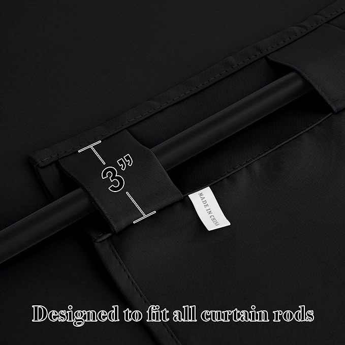 RYB HOME Short Black Curtains for Bedroom, Blackout Thermal Insulated Curtain Tiers Small Window Treatment Privacy Shades for Kitchen Farmhouse Closet, W42 x L36 inch, 2 Panels