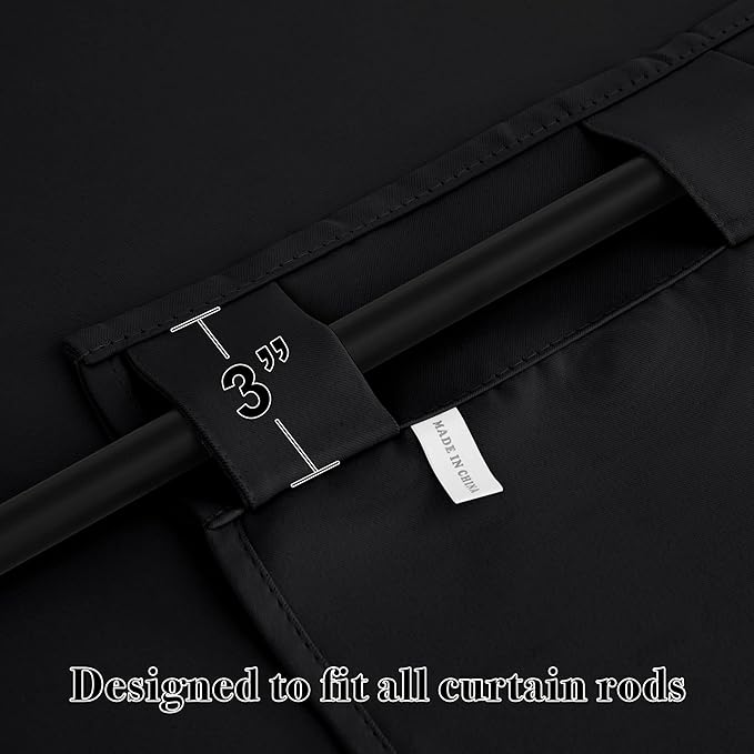 RYB HOME Blackout Curtains for Living Room, Back Tab & Rod Pocket Top Insulating Window Decor for Bedroom Dining Sliding Glass Door Home Office, W 62 x L 84, Black, 2 Panels