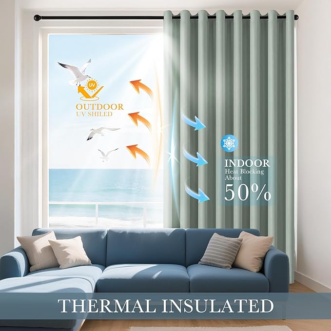 PONY DANCE Sage Green Curtains 94 Inches Long for Big Window, Extra Long Light Green Curtains for High Ceiling Living Room, Thermal Insulated Solid Drapes for Bedroom, 2 Panels