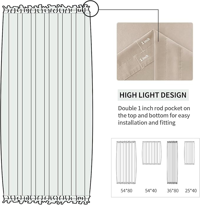 DWCN French Door Curtains – Rod Pocket Thermal Blackout Curtain for Doors with Glass Window, Kitchen and Patio Doors for Privacy, 36 X 80 Inches Long, 1 Curtain Panel with Tieback, Beige