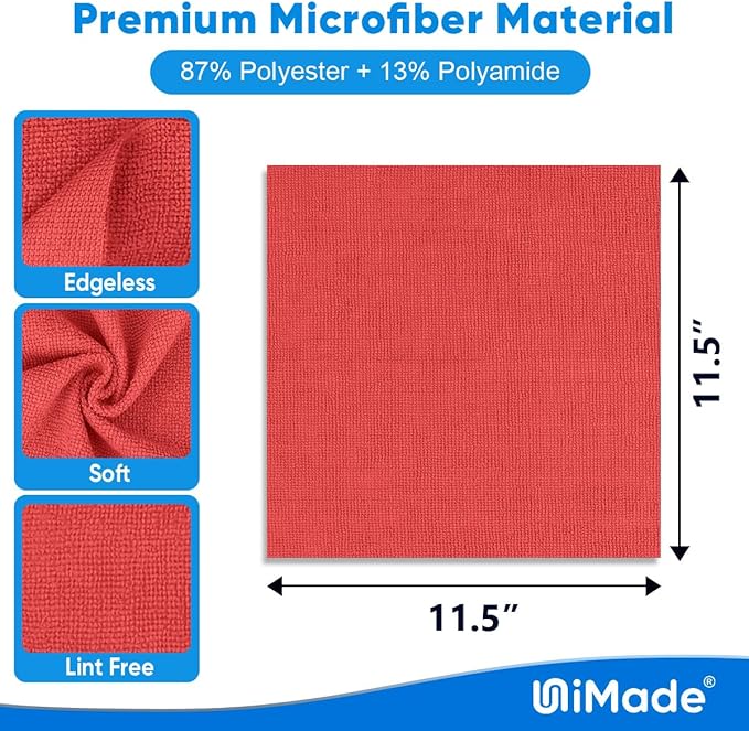 Shop Towel Rag, 200 Pack Reusable Rags Bulk Microfiber Cleaning Cloth Lint Free Towels for Car Kitchen Automotive Bar Mechanic Restaurant Garage, 11.5"x 11.5", Red