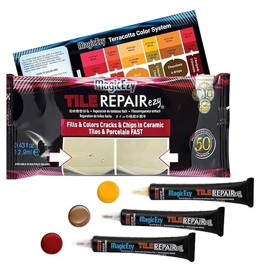 MagicEzy Tile Repair Kit: Porcelain Repair Kit - Ceramic Tile Repair Kit - Mix and Match Colors - Acrylic, Stone, Fiberglass - Wall Touch Up (Terracotta Kit)