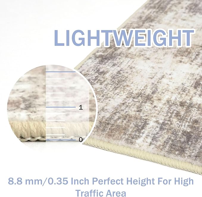 IOHOUZE Abstract Runner Rug 2x8 Ft Washable Runners for Hallways, Non Slip Kitchen Runner Printed Faux Wool Entryway Runner Indoor, Modern Abstract Floor Carpet for Hall Kitchen Bedroom, Beige Brown
