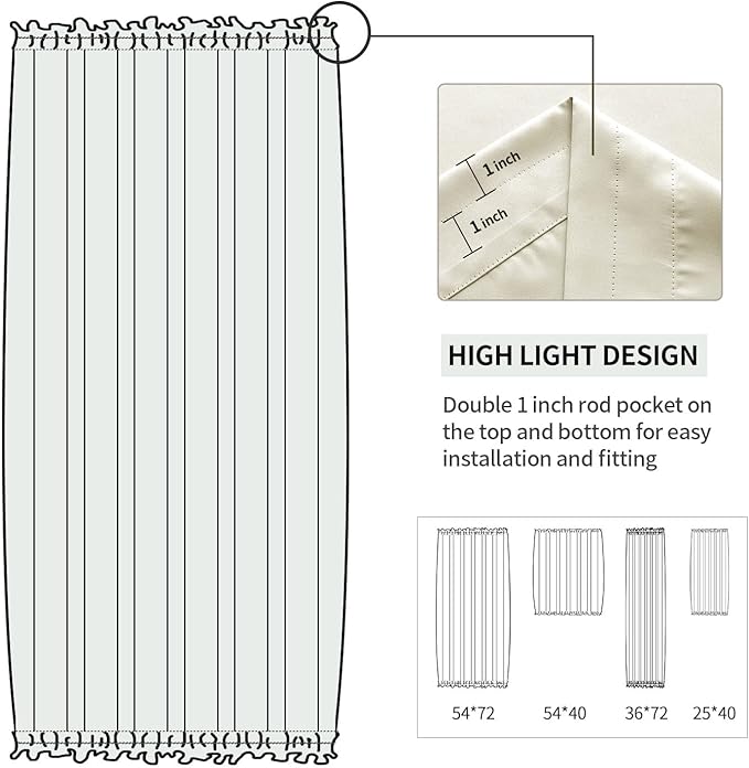 DWCN French Door Curtains – Rod Pocket Thermal Blackout Curtain for Doors with Glass Window, Kitchen and Patio Doors for Privacy, 54 X 72 Inches Long, 1 Curtain Panel with Tieback, Light Beige