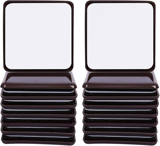 Ezprotekt 16 Pcs Self-Stick Furniture Movers Sliders for Carpet, 2.5 inch Square Self-Adhesive Furniture Moving Pads, Furniture Glides Sliders for Moving Chair Table Desk Bed Sofa Couch (Brown)