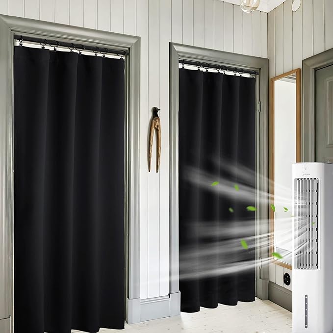 RYB HOME Blackout Curtains for Living Room, Large Window Shades for Bay Window Dining Parlor Bedroom Patio Door, Wide 62 x Long 72 inches, Black, 2 Panels